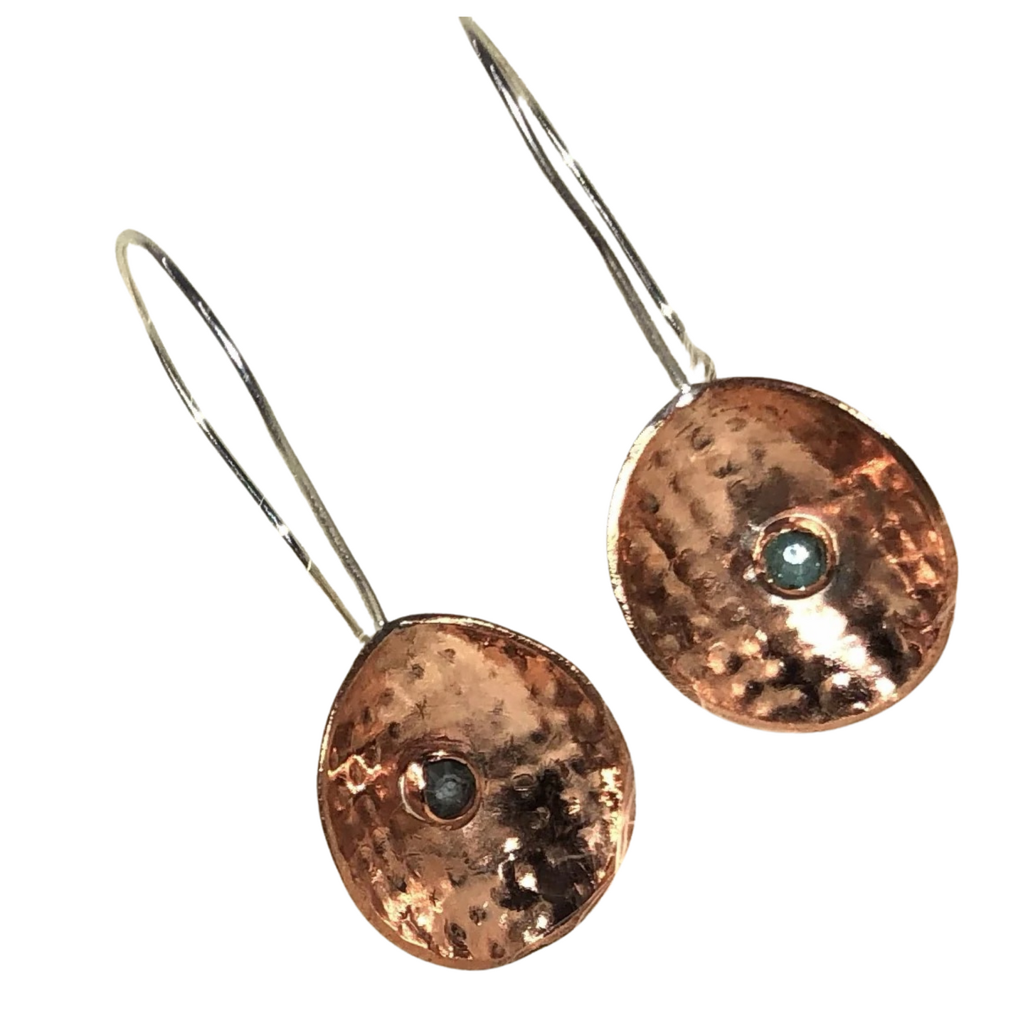 Copper Texture Dangle Earrings with Swarovski Crystal