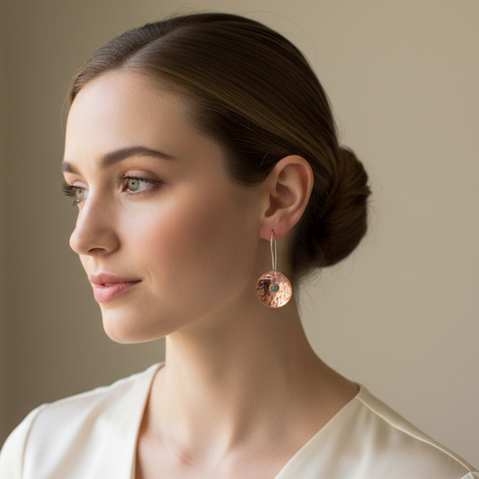 Copper Texture Dangle Earrings with Swarovski Crystal