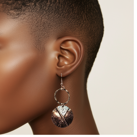 Copper and Sterling Silver Dusted Disc Earrings