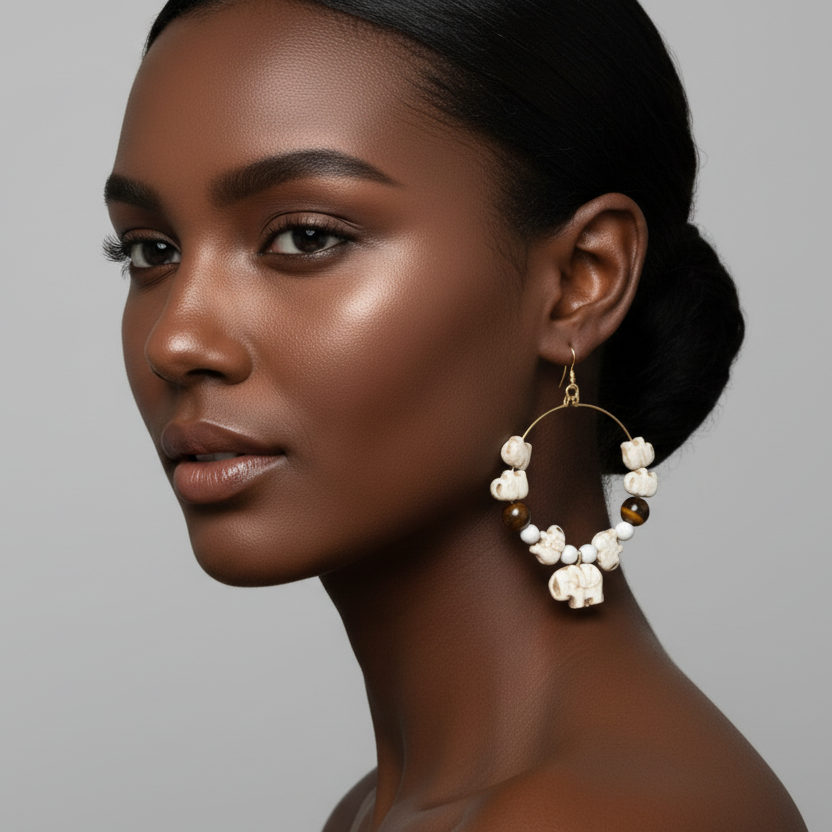 White Natural Turquoise Elephant Earrings