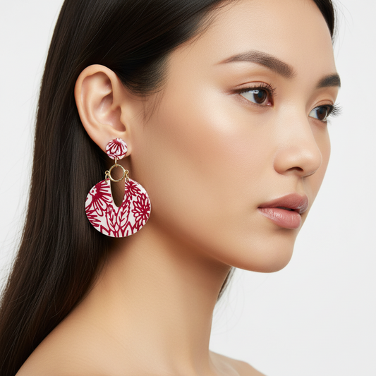 Red and White Clay Earrings