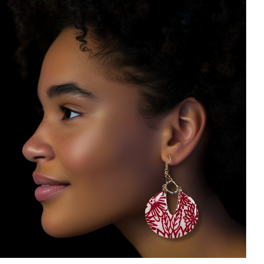 Red and White Clay Earrings