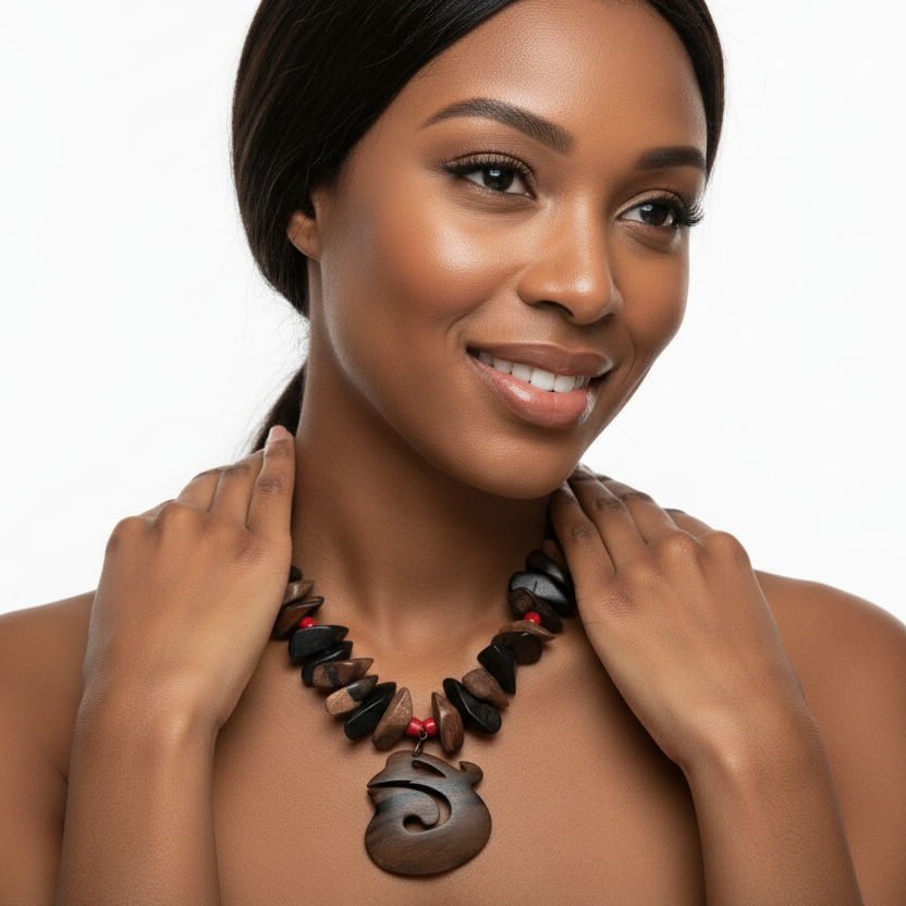 Wood and Coral Necklace