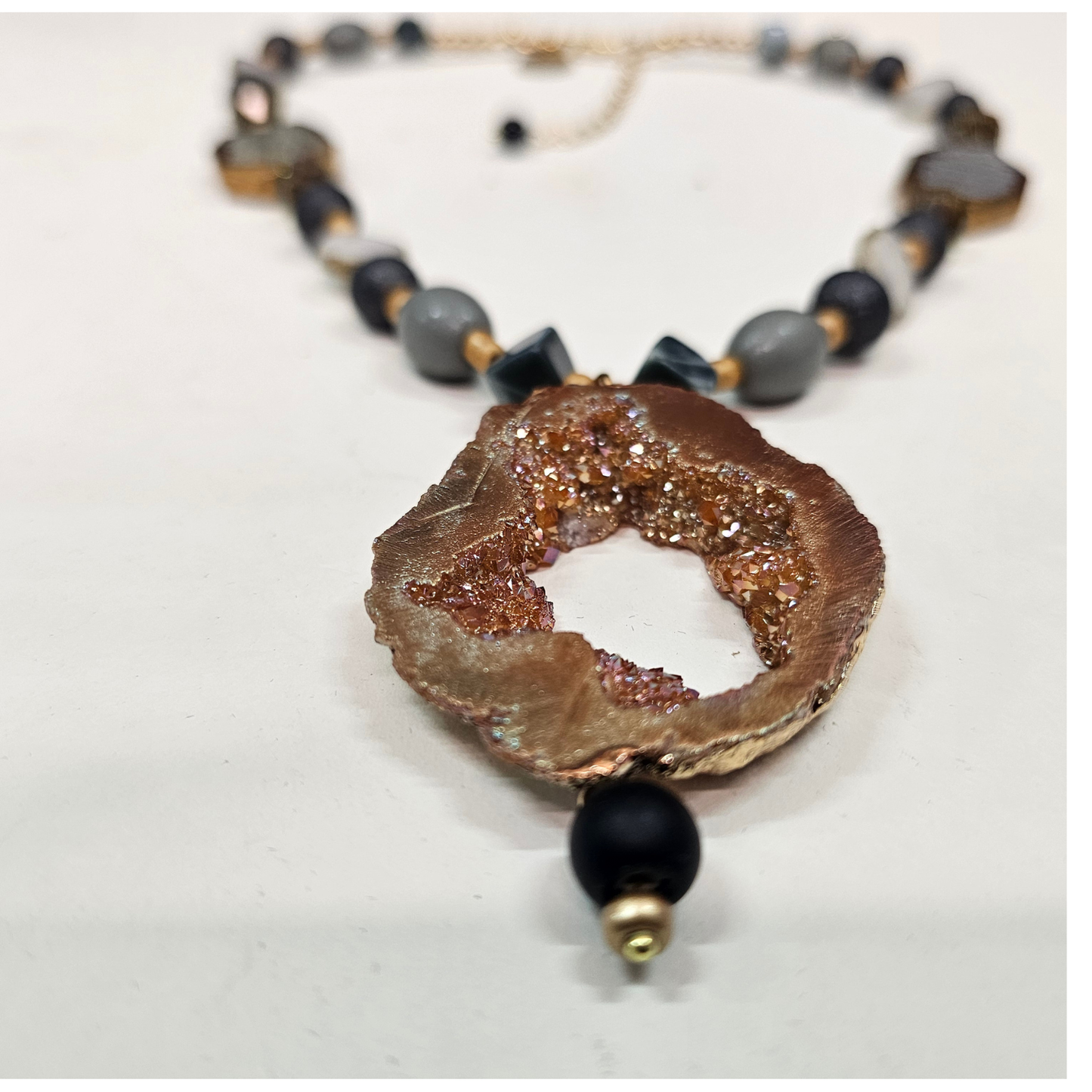 Druzy Pendant Beaded Necklace