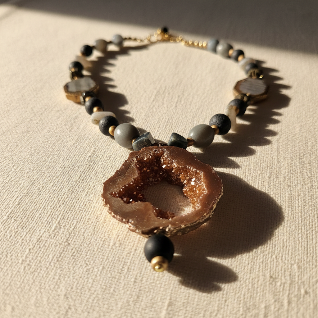 Druzy Pendant Beaded Necklace