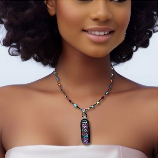 Oval Dichroic Fused Glass Pendant