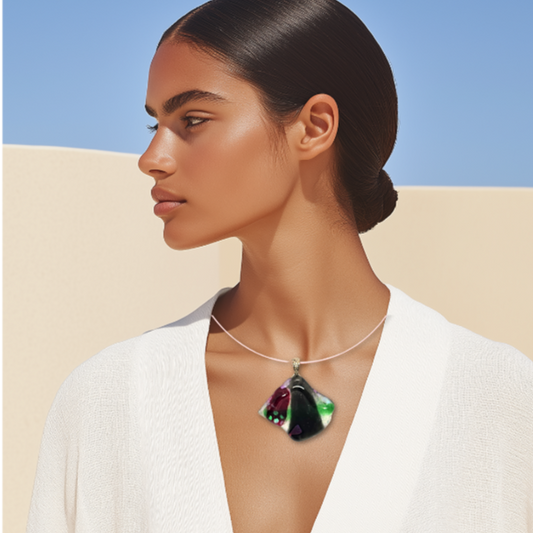 Fan Shaped Fused Glass Pendant