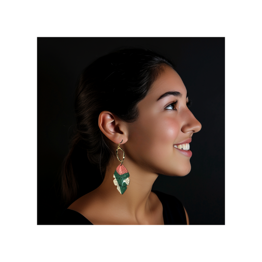 Pink and Green Leaf drop Earrings