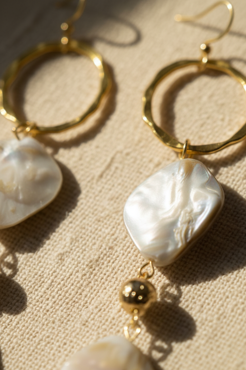 Hand-selected cascading shell tile duster earrings Shore Light collection by Designs by DRL