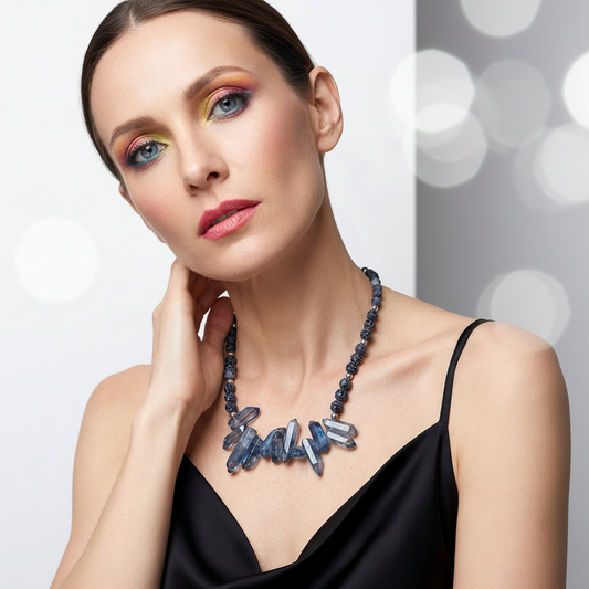 Blue Crystal Nugget Necklace