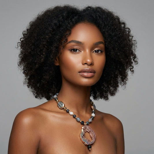 Druzy Pendant Beaded Necklace