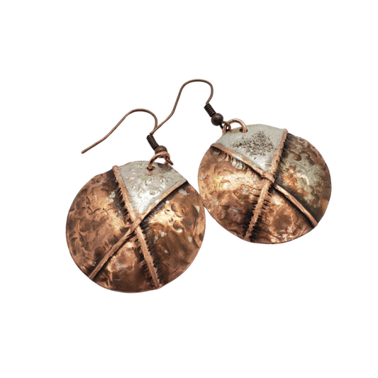 Copper and Sterling Silver Dusted Disc Earrings