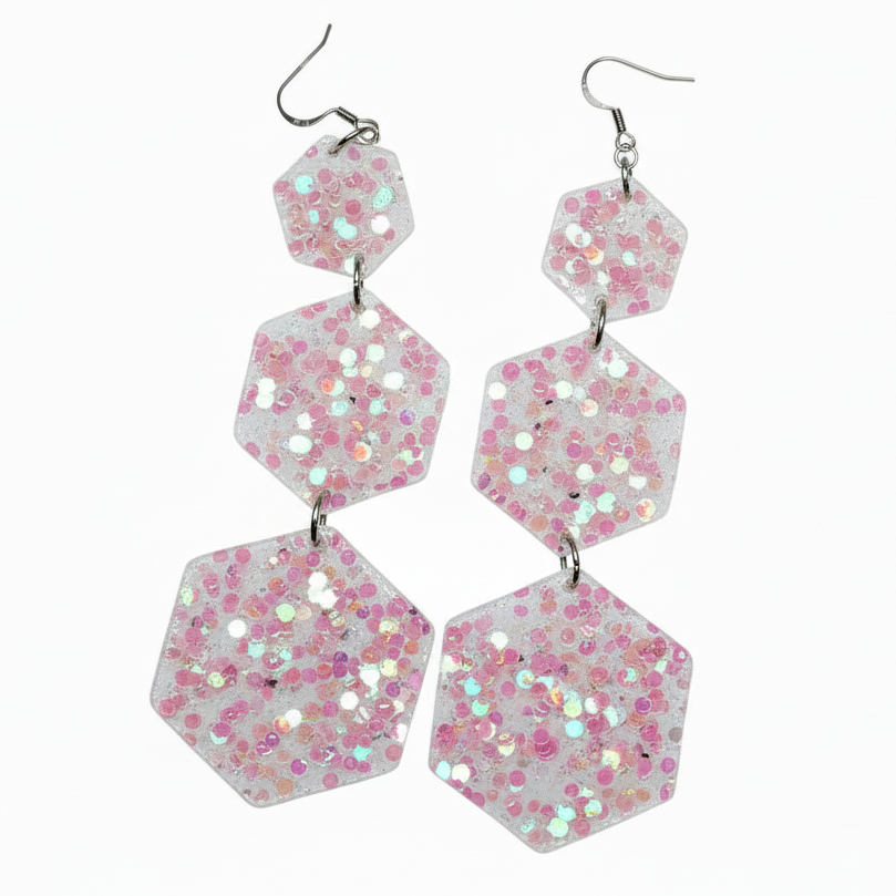 Acrylic Hexagon Shimmer Drop Earrings
