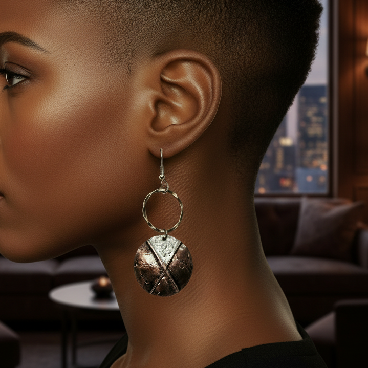 Copper and Sterling Silver Dusted Disc Earrings