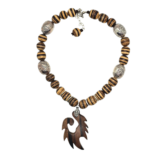 Coco Brown Wood Beaded Necklace
