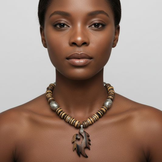 Coco Brown Wood Beaded Necklace