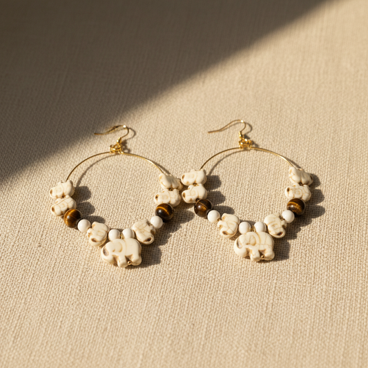 White Natural Turquoise Elephant Earrings