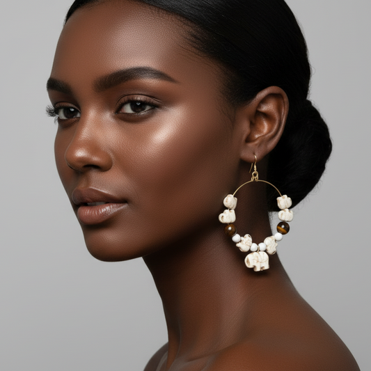 White Natural Turquoise Elephant Earrings