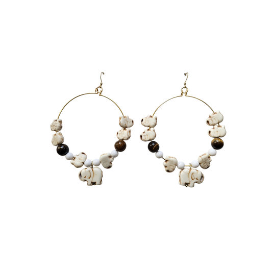 White Natural Turquoise Elephant Earrings