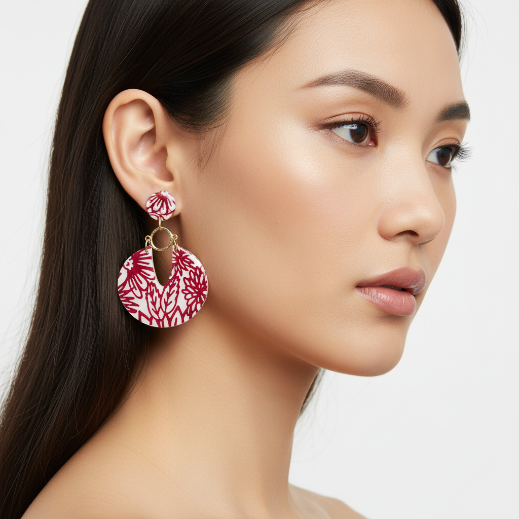 Red and White Clay Earrings