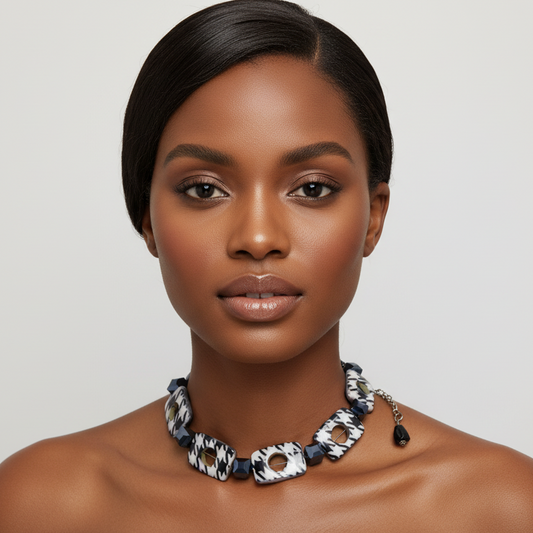 Houndstooth Beaded Choker Necklace