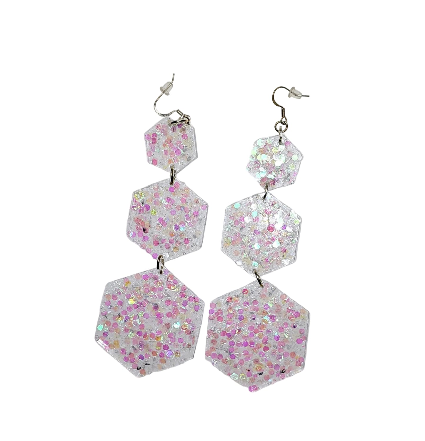 Acrylic Hexagon Shimmer Drop Earrings