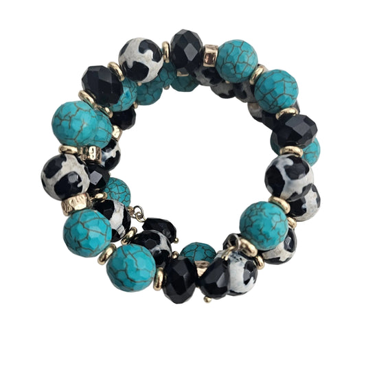 Blue Turquoise and Agate Beaded Wrap Bracelet