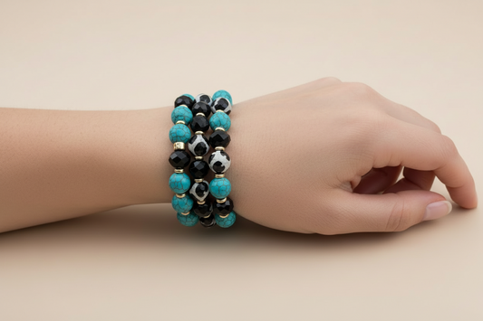 Blue Turquoise and Agate Beaded Wrap Bracelet