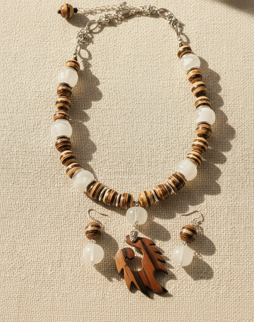 Coco Brown Wood Beaded Necklace Set