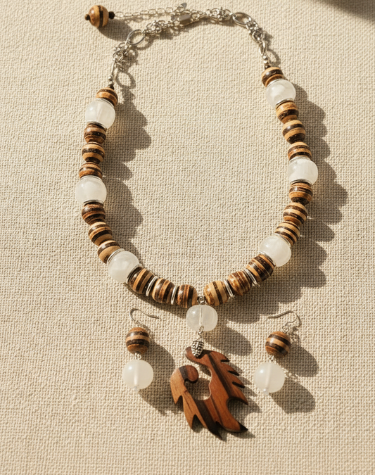 Coco Brown Wood Beaded Necklace Set