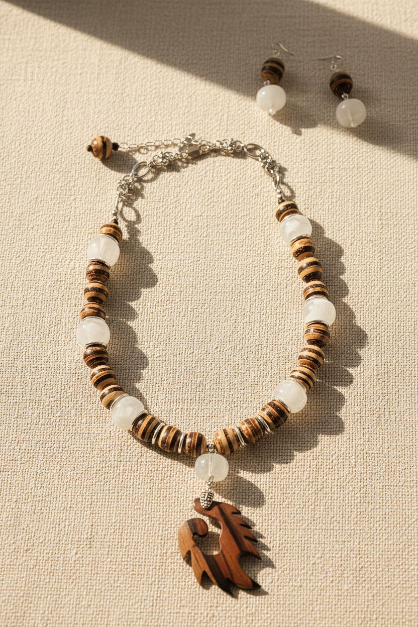 Coco Brown Wood Beaded Necklace Set