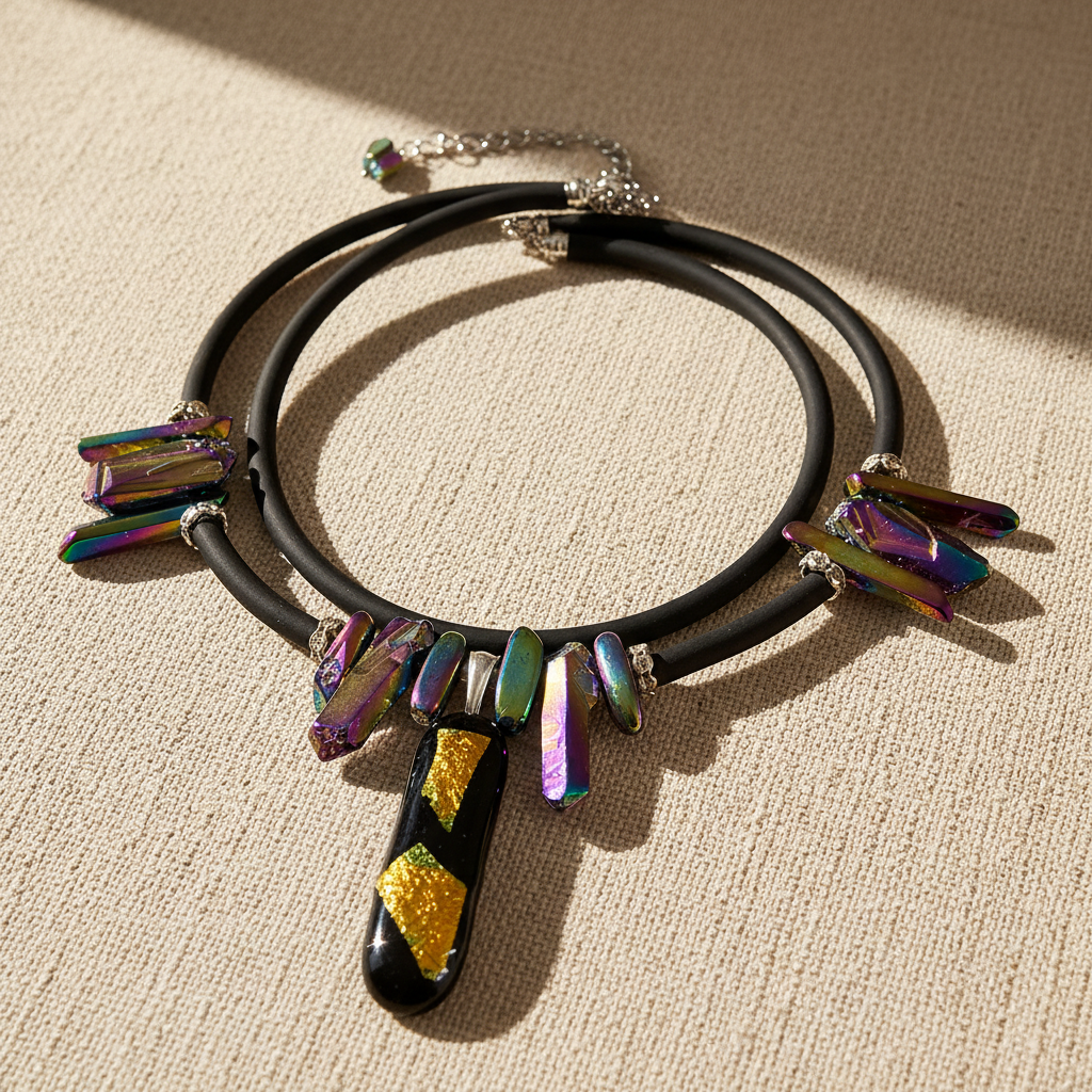 Aurora Borealis Quartz and Fused Dichroic Beaded Necklace