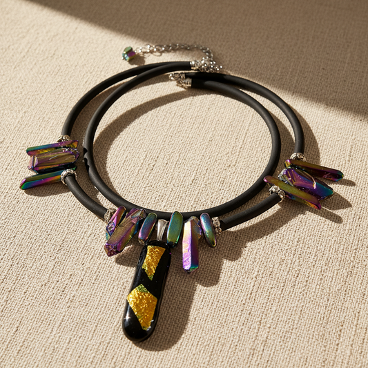Aurora Borealis Quartz and Fused Dichroic Beaded Necklace