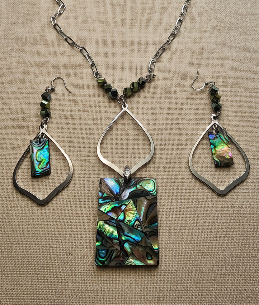 Paua Shell Necklace and Earring Set