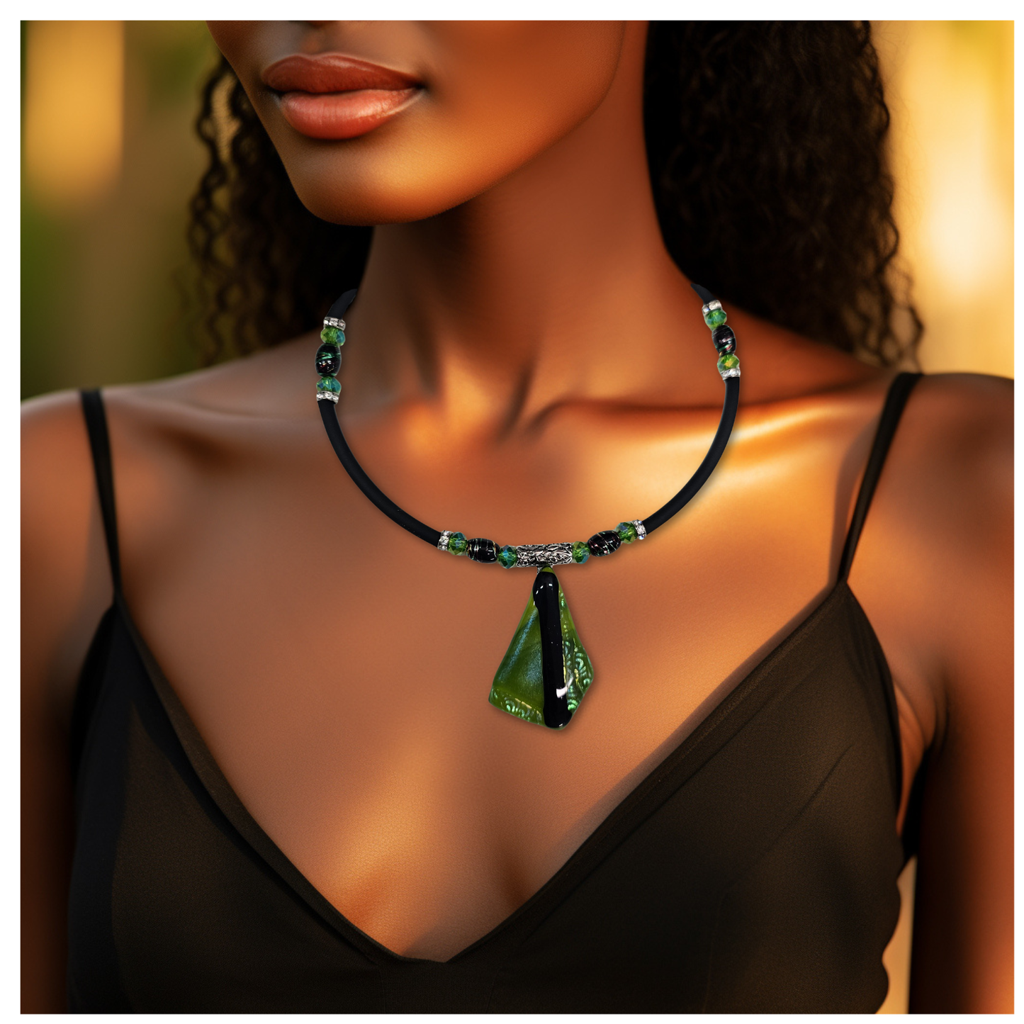 Green Dichroic Glass Pendant Necklace