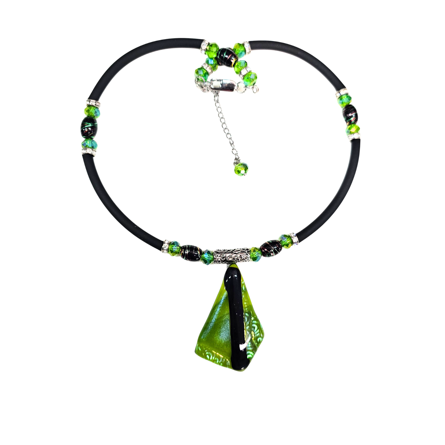 Green Dichroic Glass Pendant Necklace