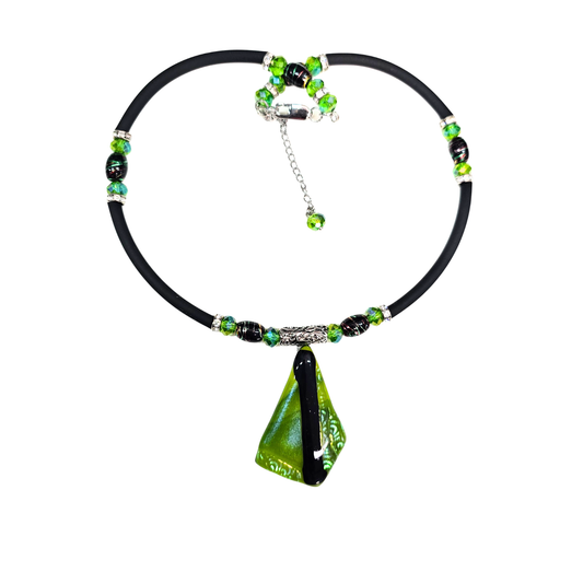 Green Dichroic Glass Pendant Necklace