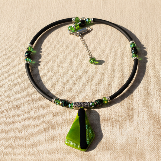 Green Dichroic Glass Pendant Necklace
