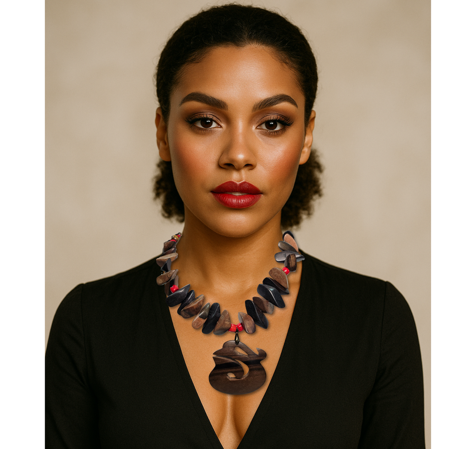 Wood and Coral Necklace