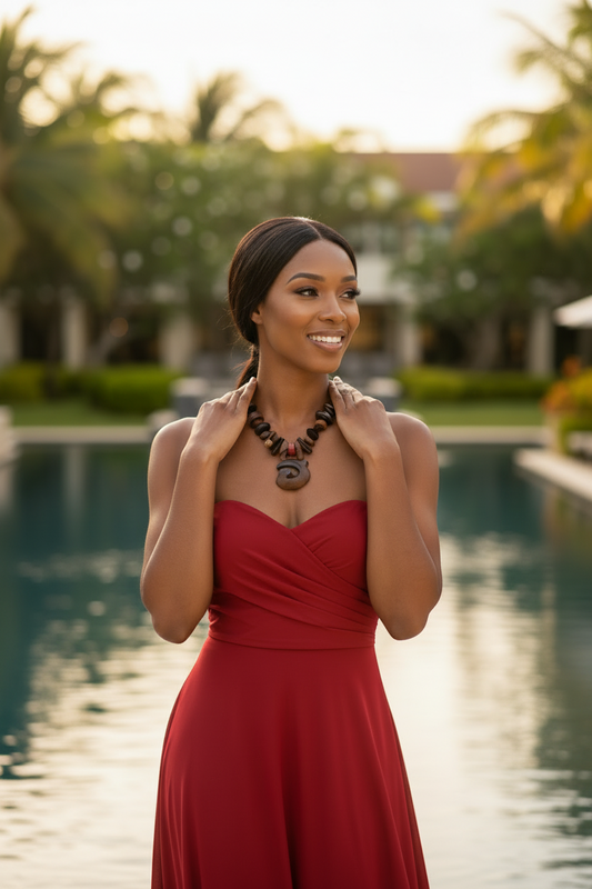 Wood and Coral Necklace