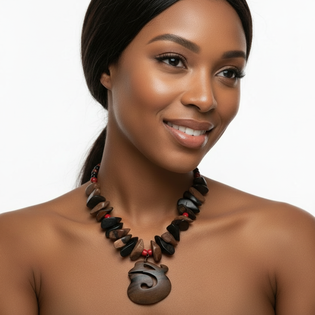 Wood and Coral Necklace