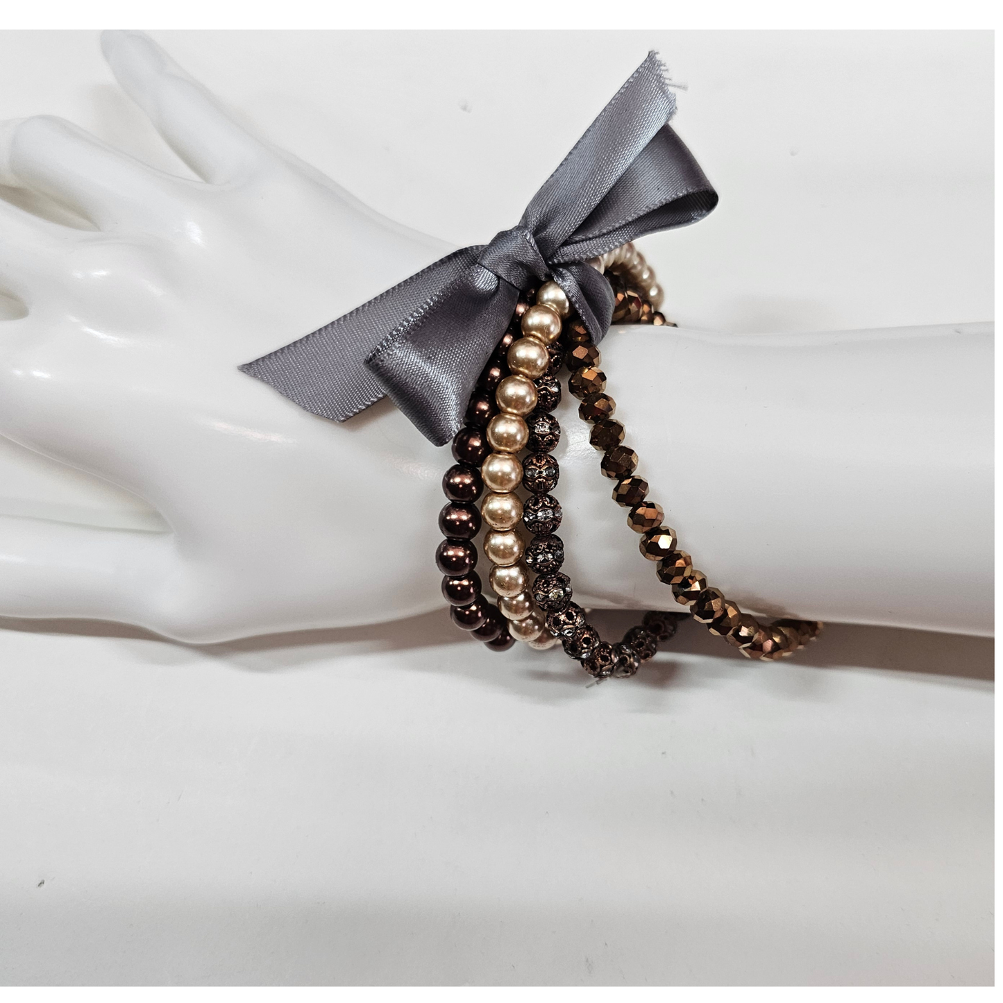 Multi Strand Beaded Bronze Bracelet