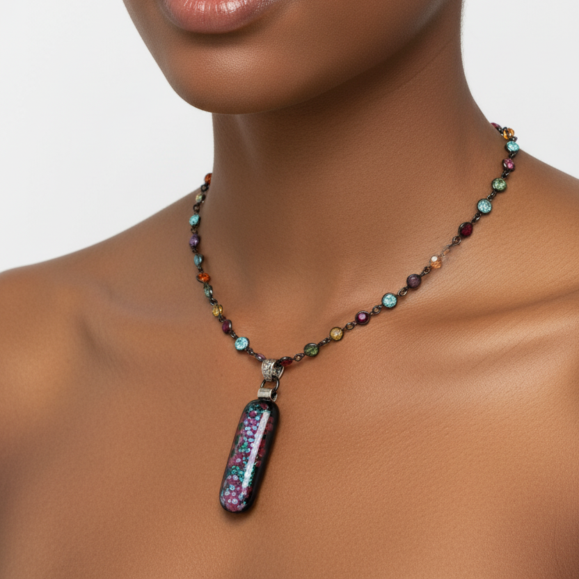 Oval Dichroic Fused Glass Pendant