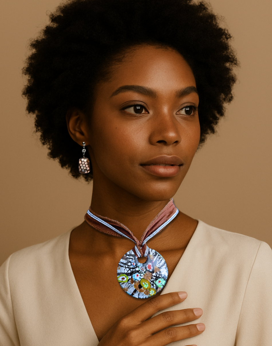 Shimmering Glass Pendant and Earrings