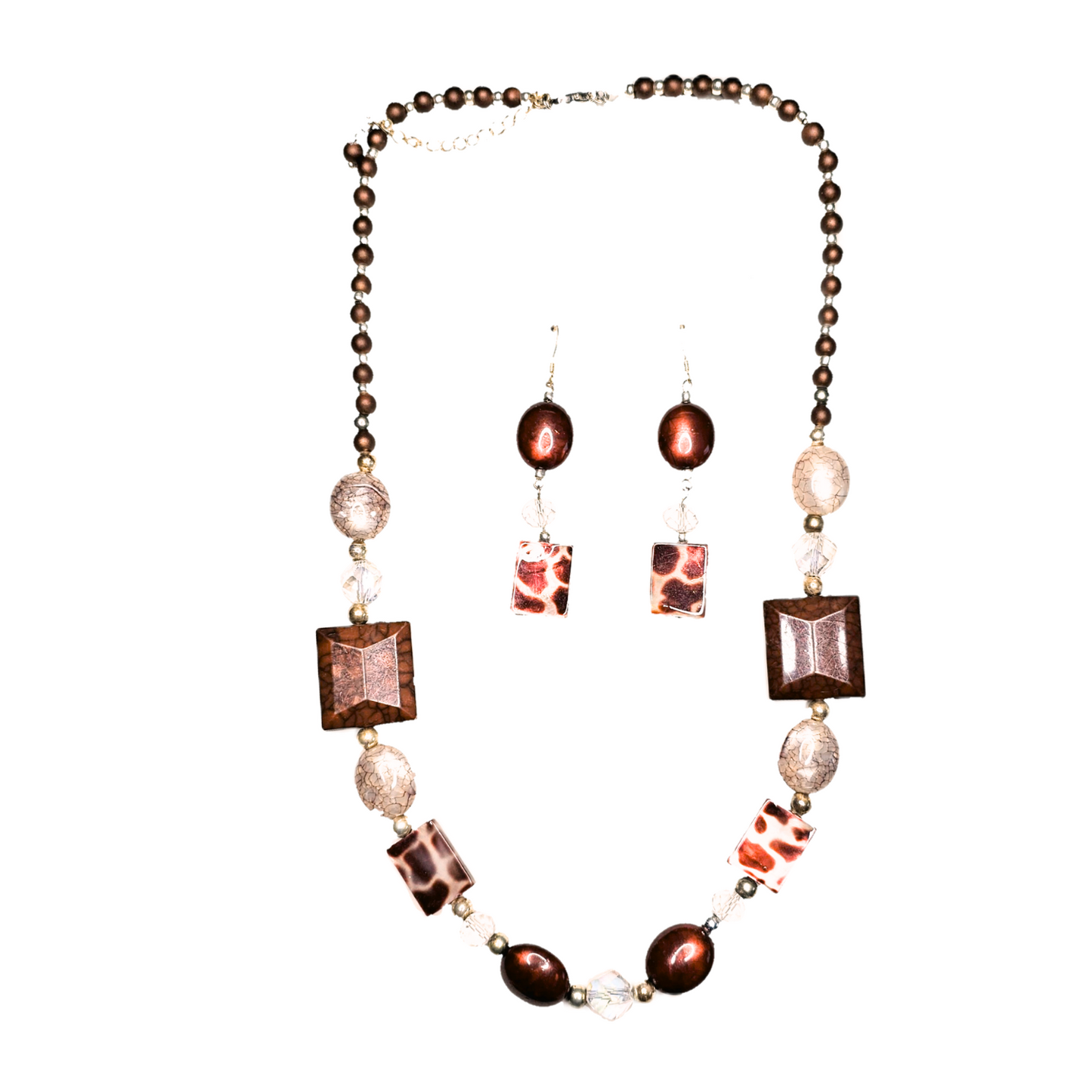 Wine and Latte Beaded Necklace and Earrings set