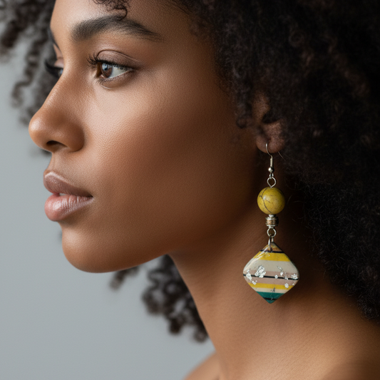 Striped Diamond-Shaped Earrings