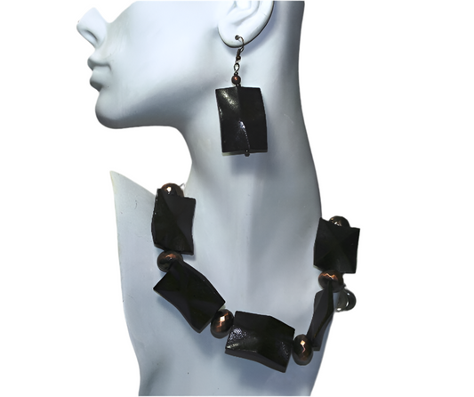 Carved Wood and Copper Necklace Set