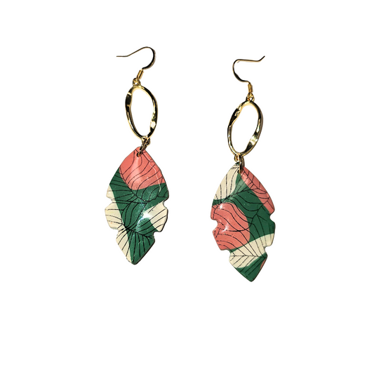 Pink and Green Leaf drop Earrings