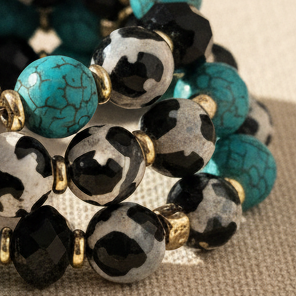 Blue Turquoise and Agate Beaded Wrap Bracelet