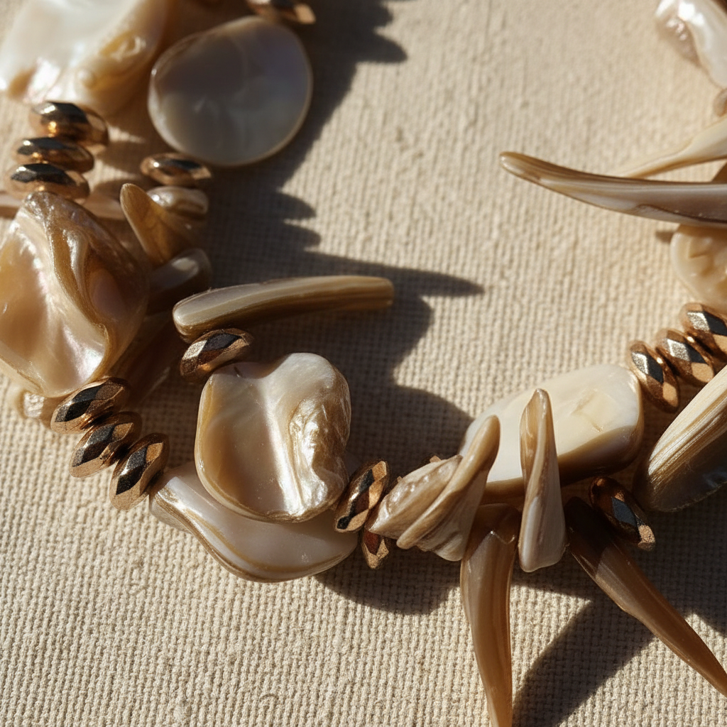 Hand-selected spiked shell and gold bead double strand bracelet Shore Light by Designs by DRL
